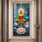 Meditating Buddha With White Lotus Glass Finish Vertical Wall Art