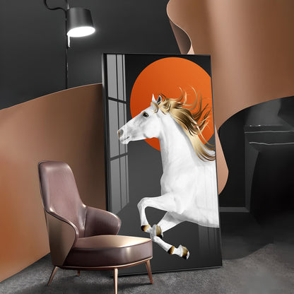 Jumping Horse With Blond Glass Finish Vertical Wall Art