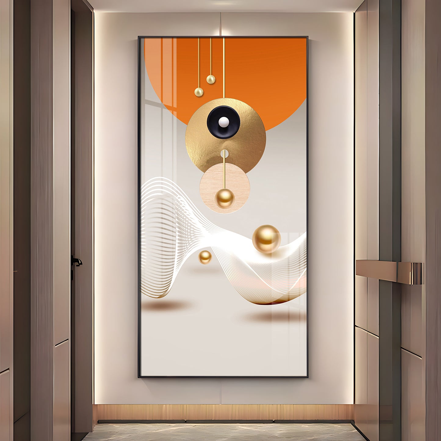 Golden Circle Geometry Glass Finish Vertical Wall Art
