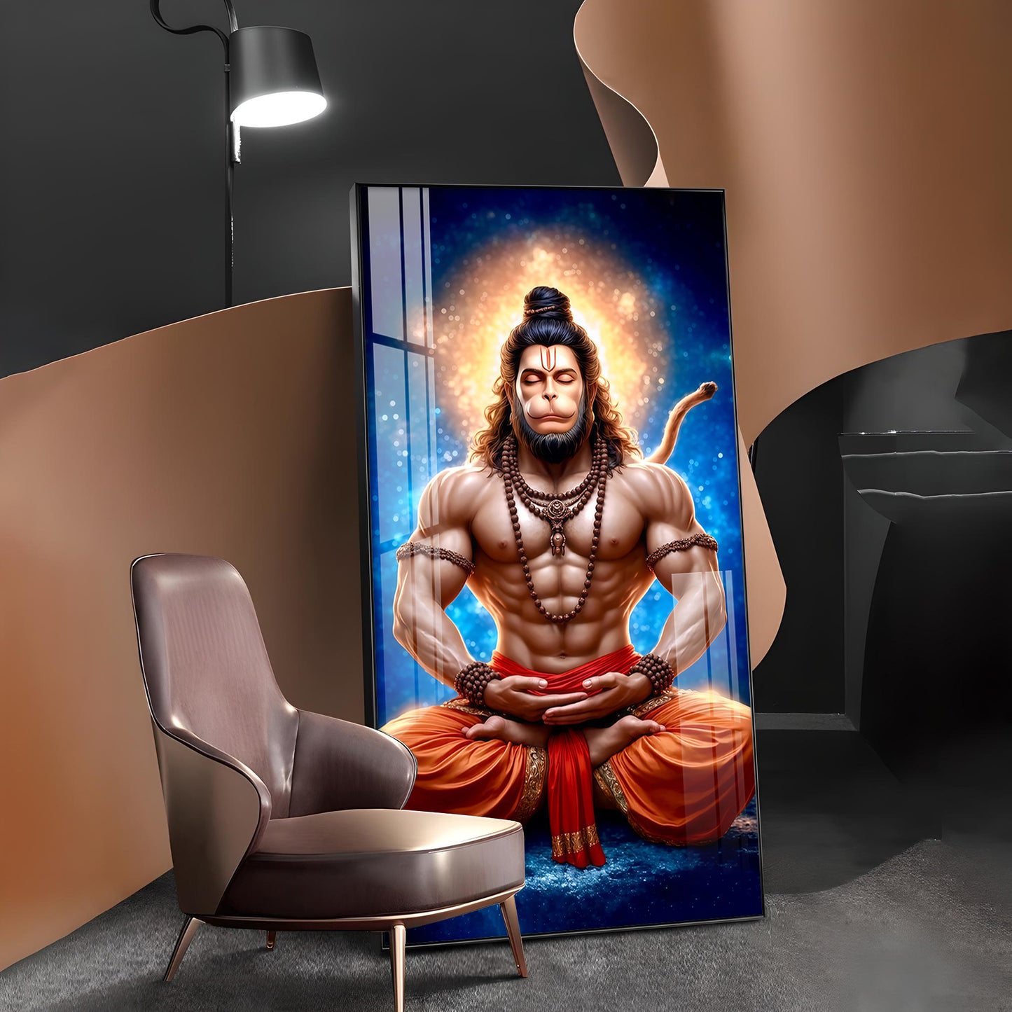 Bhakt Hanuman JI Glass Finish Vertical Wall Art