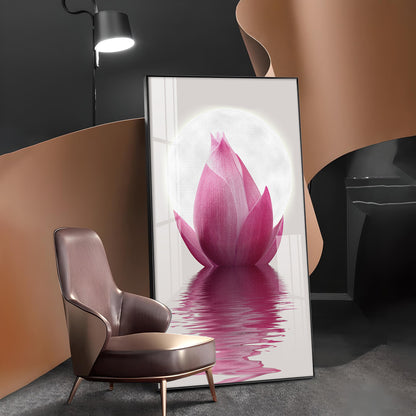 Lunar Lotus Glass Finish Vertical Wall Art