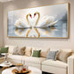Two White Swan Glass Finish Horizontal Wall Art