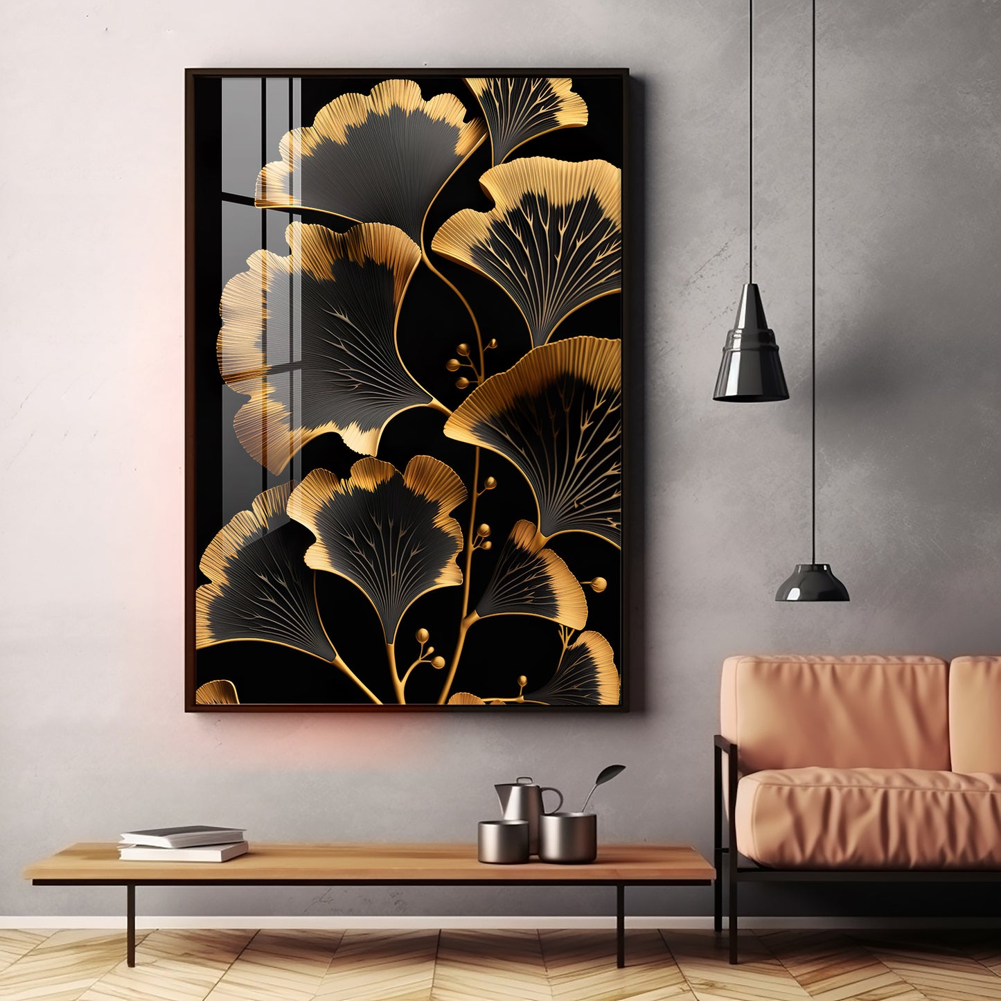 Midnight Petal Glass Finish Vertical Wall Art
