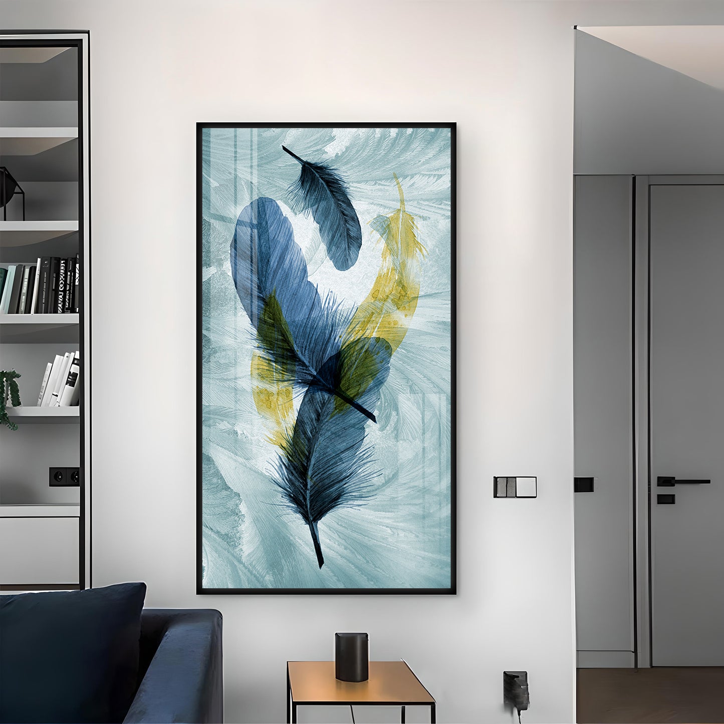 Celestial Plume Glass Finish Vertical Wall Art