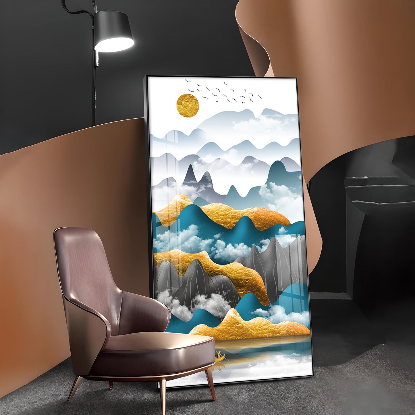 Mountains and Water Glass Finish Vertical Wall Art