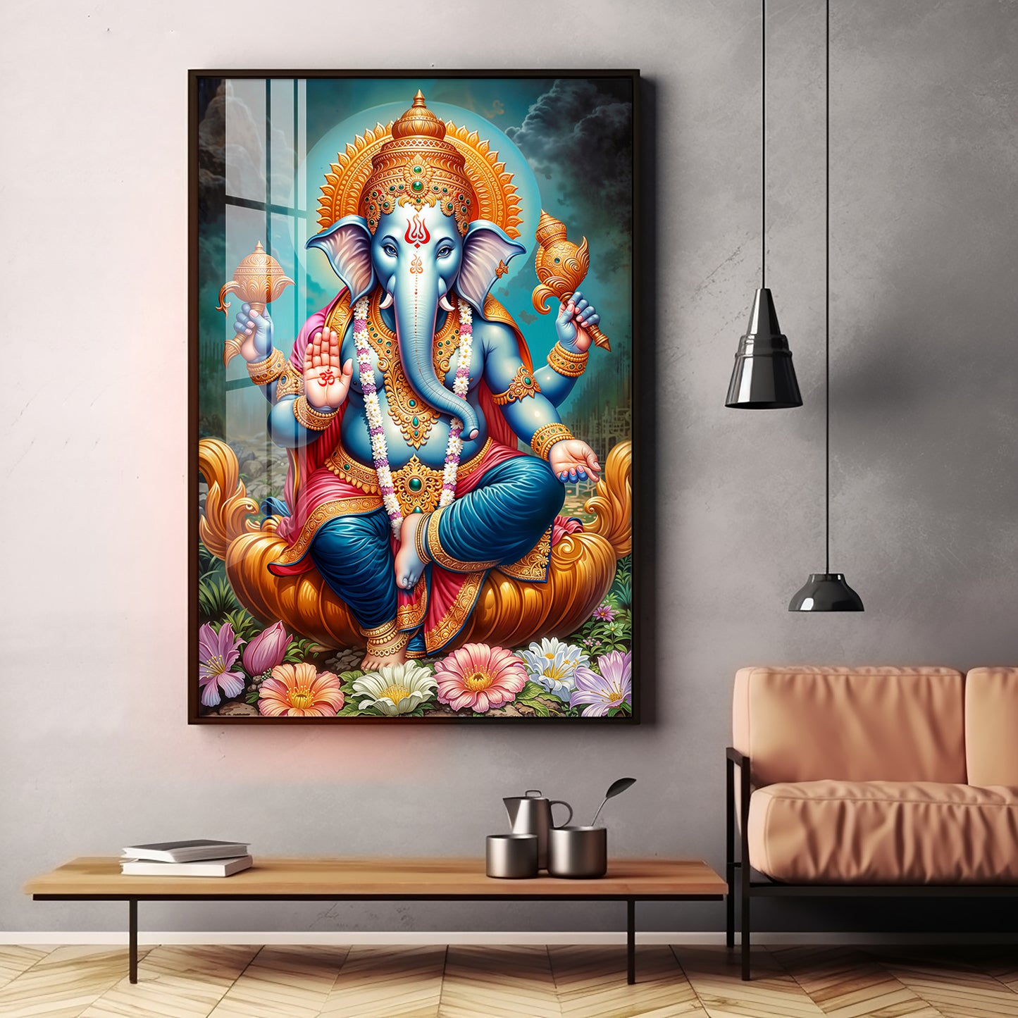 Ganesha's Blessing Glass Finish Vertical Wall Art