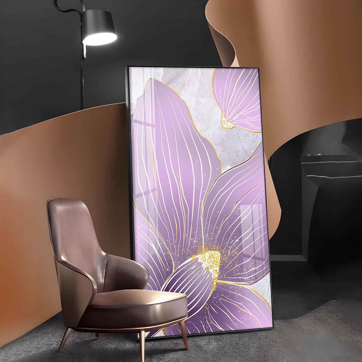 Purple Orchid Glass Finish Vertical Wall Art