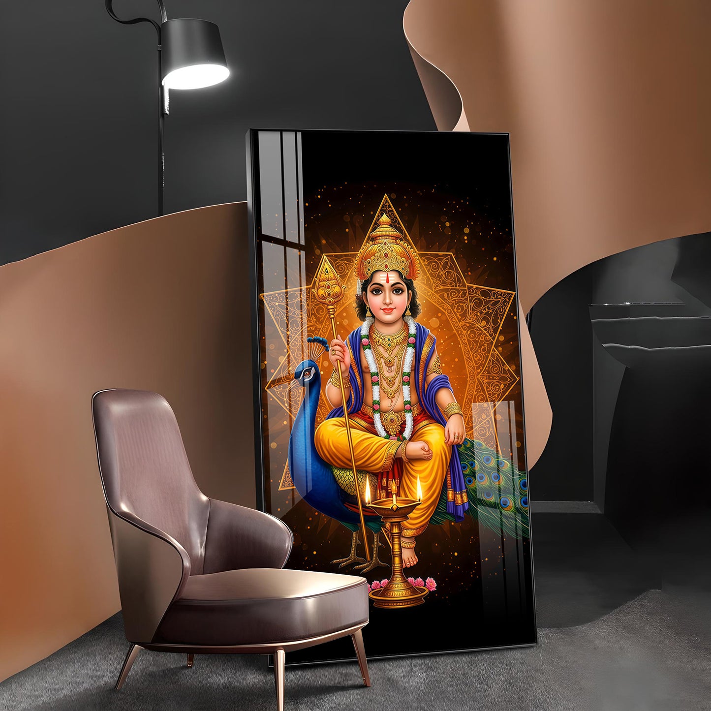 Divine Lord Murugan Ji Glass Finish Vertical Wall Art
