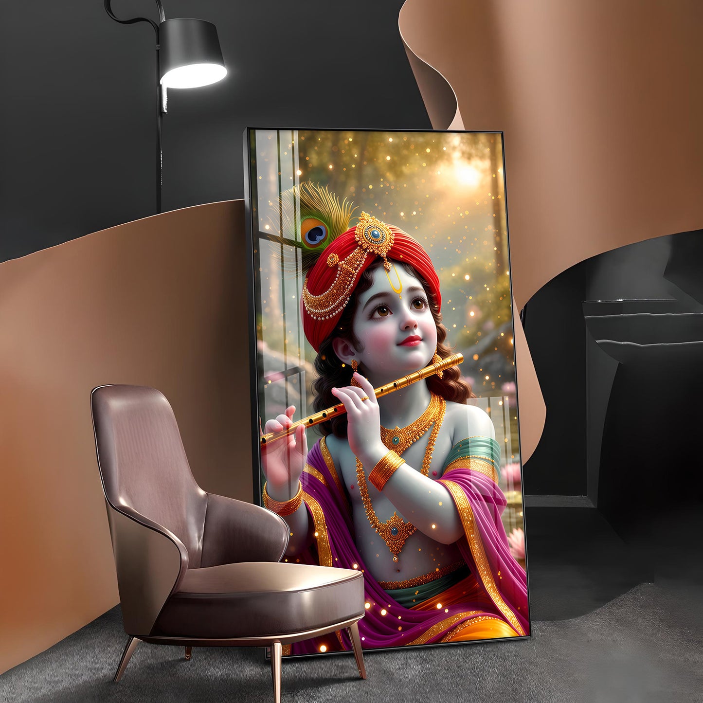 Bihari Ji Glass Finish Vertical Wall Art