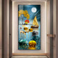 Boat and Deer Glass Finish Vertical Wall Art