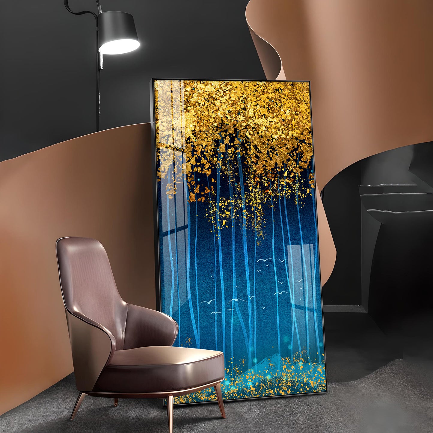 Golden Glade Glass Finish Vertical Wall Art