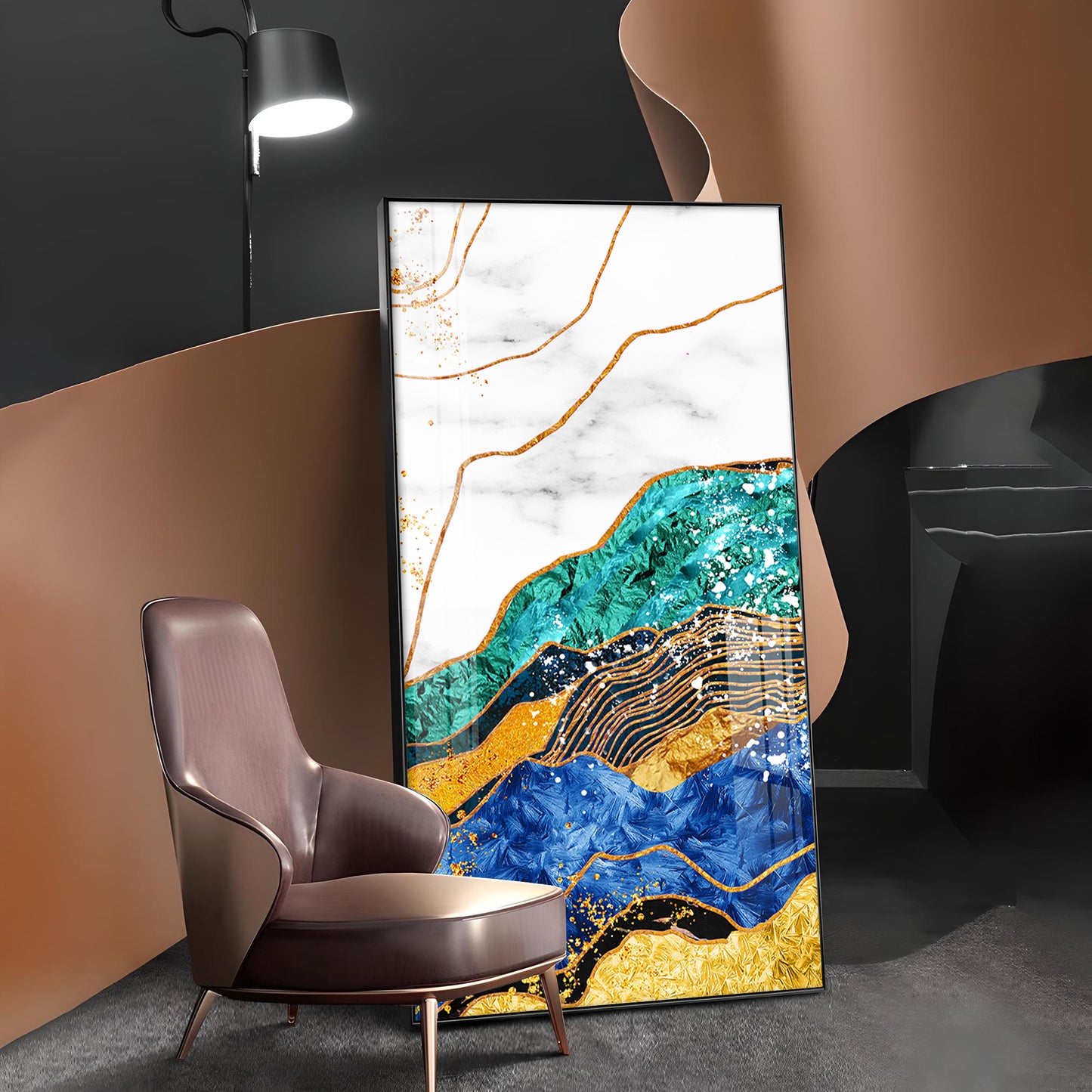 Celestial Marble Fusion Glass Finish Vertical Wall Art