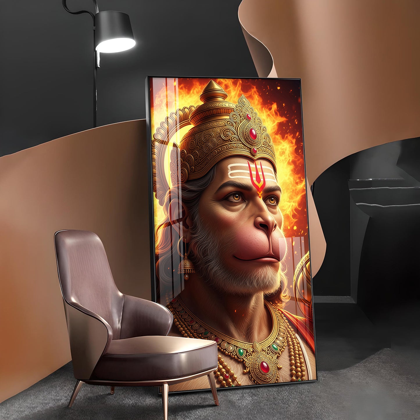 Ram Bhakt Hanuman Ji Glass Finish Vertical Wall Art