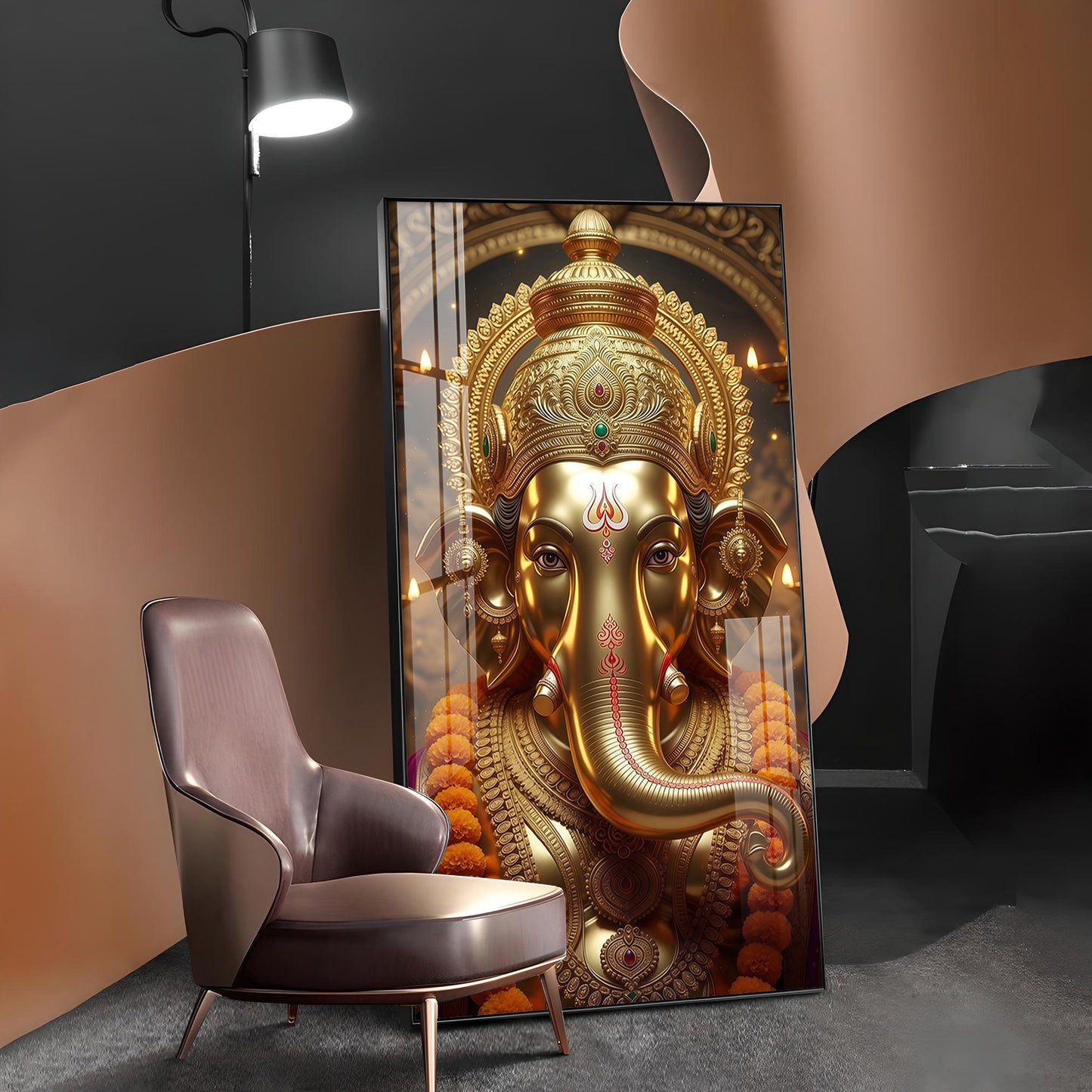 Ganpati Bappa Morya Glass Finish Vertical Wall Art