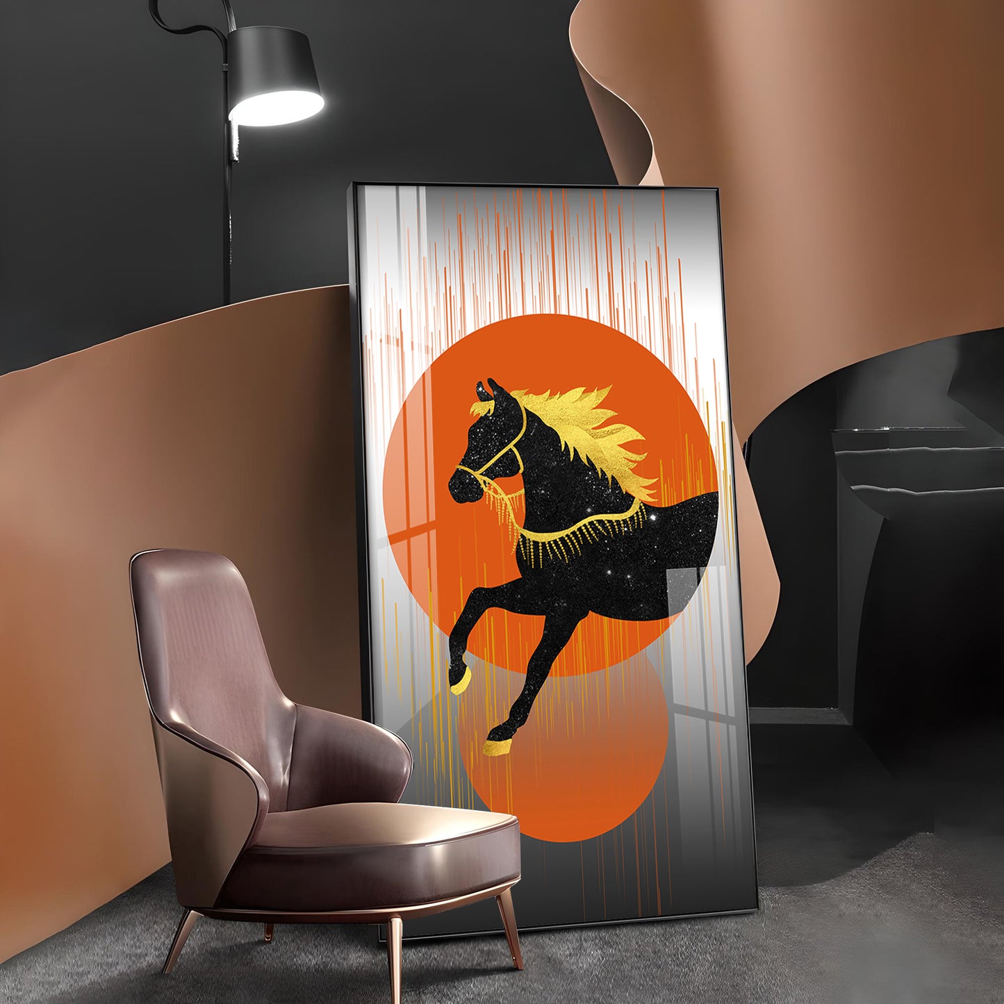 Dual Mane Horse Series Glass Finish Vertical Wall Art