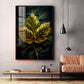 Golden Aura Leaf Glass Finish Vertical Wall Art