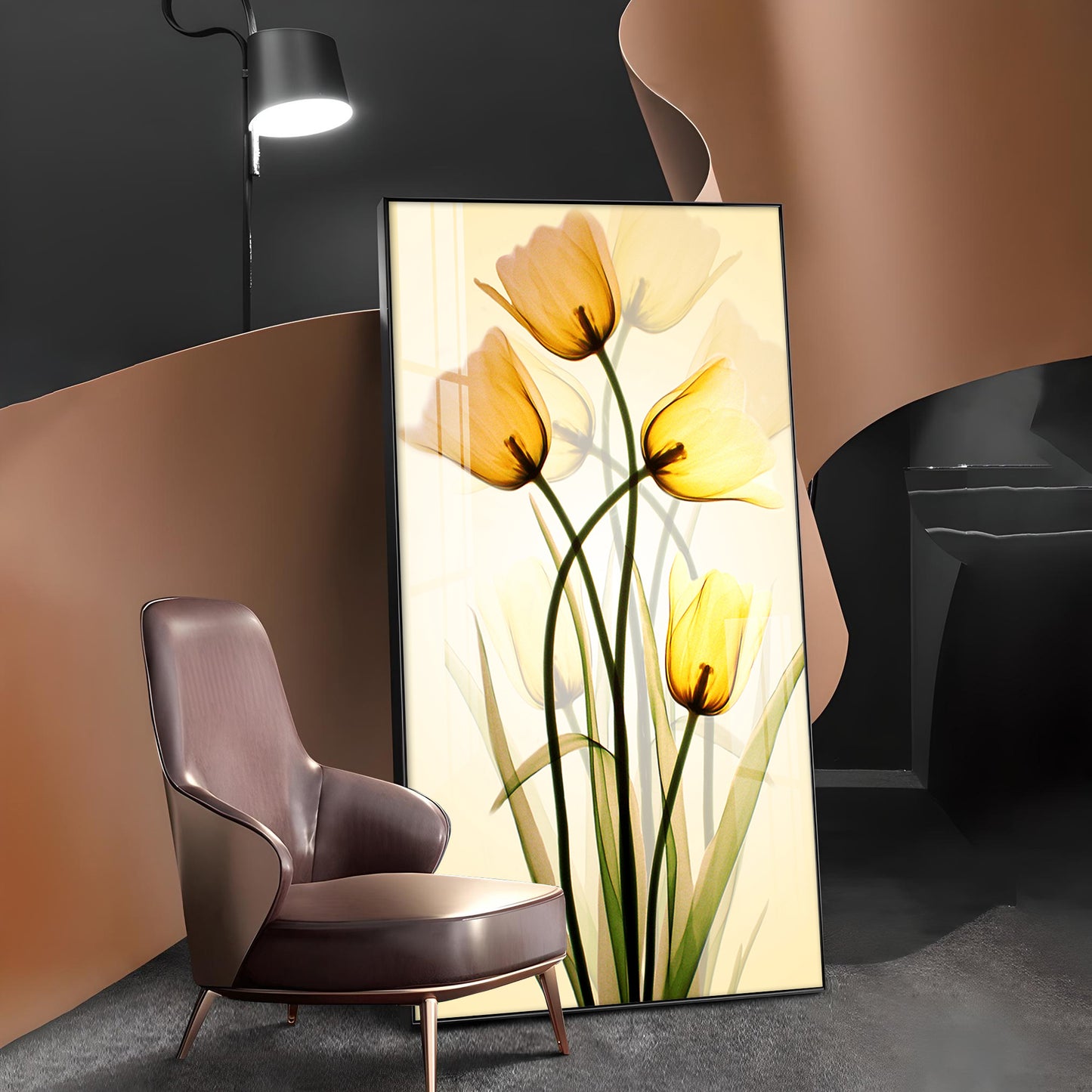 Radiant Yellow Tulips Glass Finish Vertical Wall Art