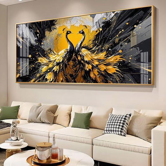 Beautiful Two Mayura Glass Finish Horizontal Wall Art
