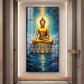 Calm Buddha In River Glass Finish Vertical Wall Art