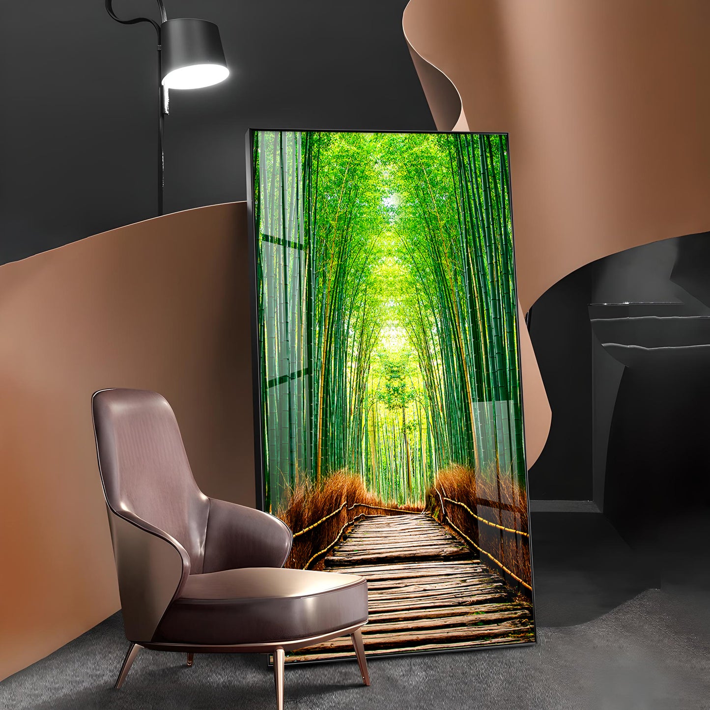 Harmony in Bamboo Trails Glass Finish Vertical Wall Art