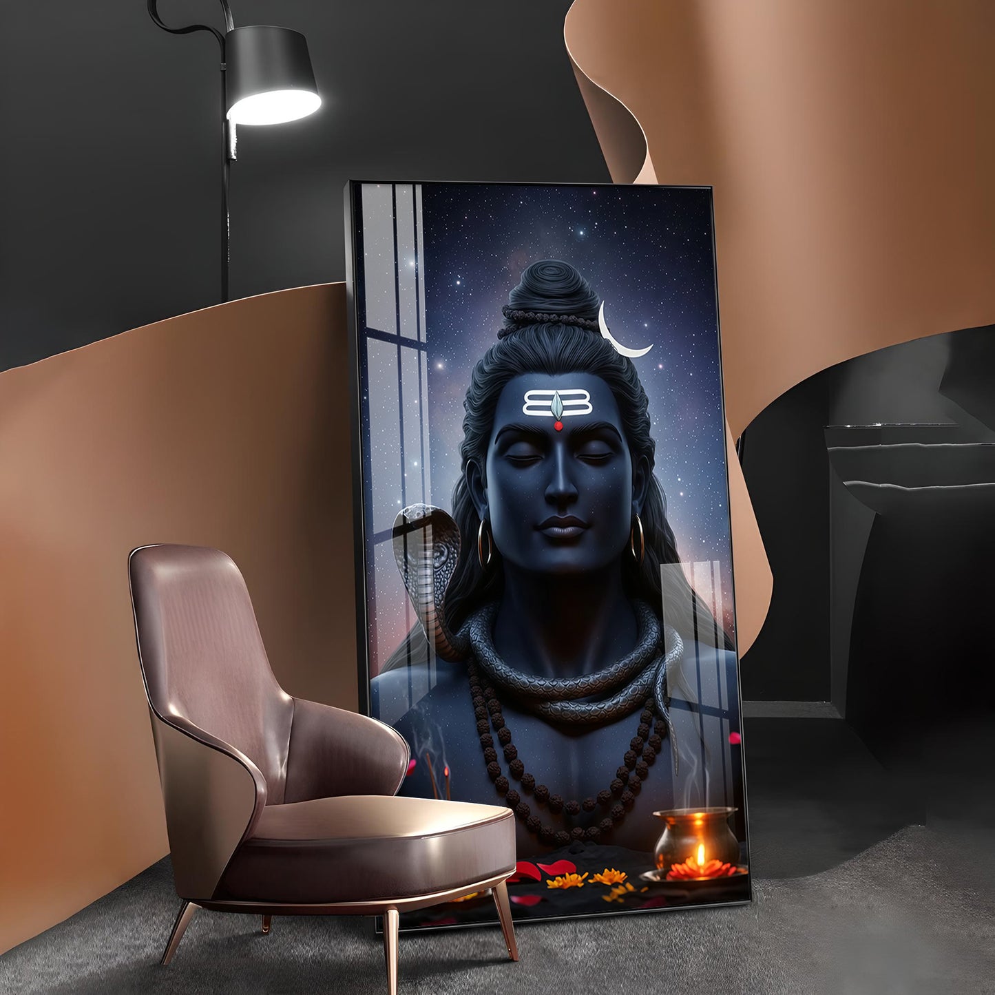 Lord Shiva Adiyogi Darshan Glass Finish Vertical Wall Art