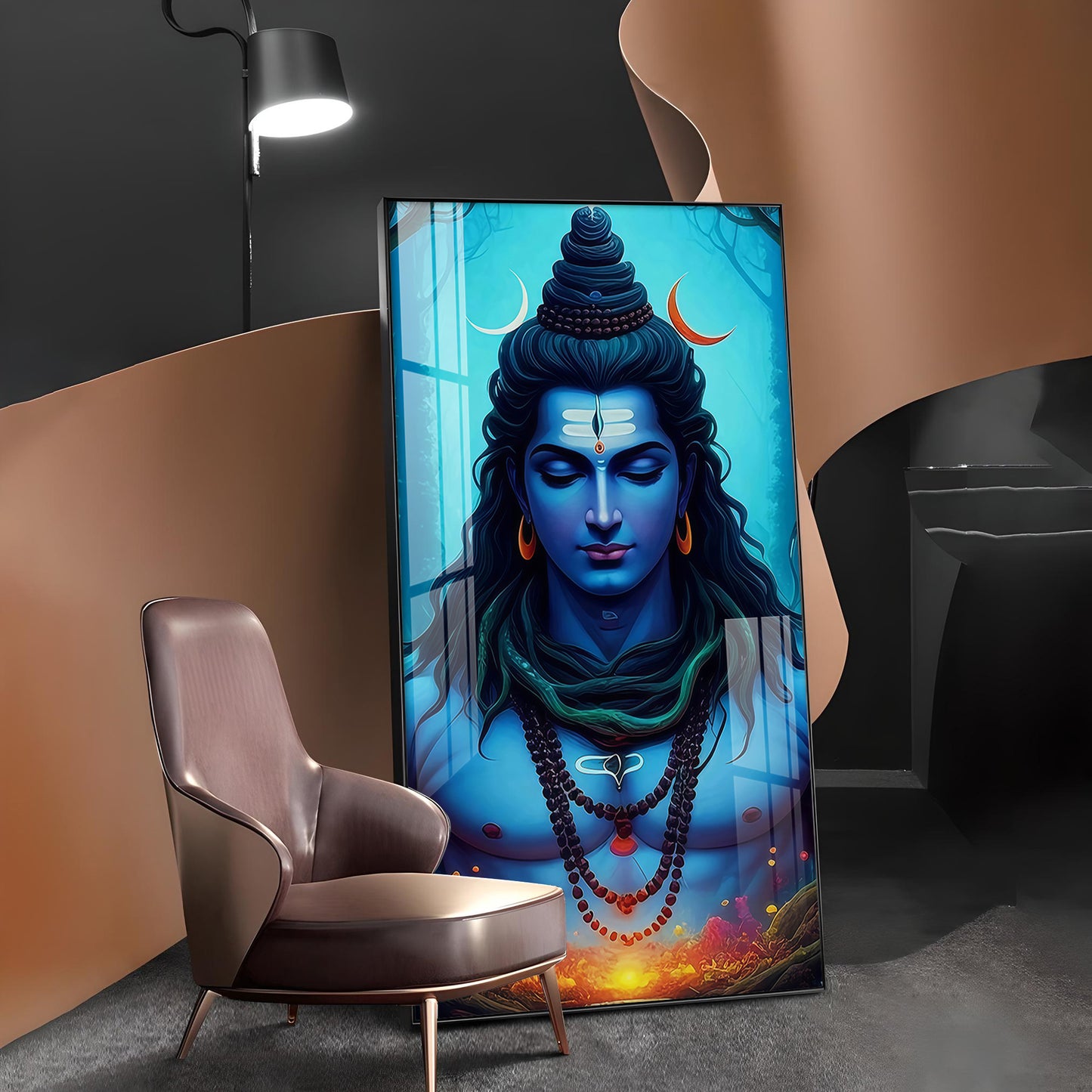 Lord Mahadev Glass Finish Vertical Wall Art