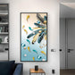 Majestic Blue-Gold Bird Glass Finish Vertical Wall Art