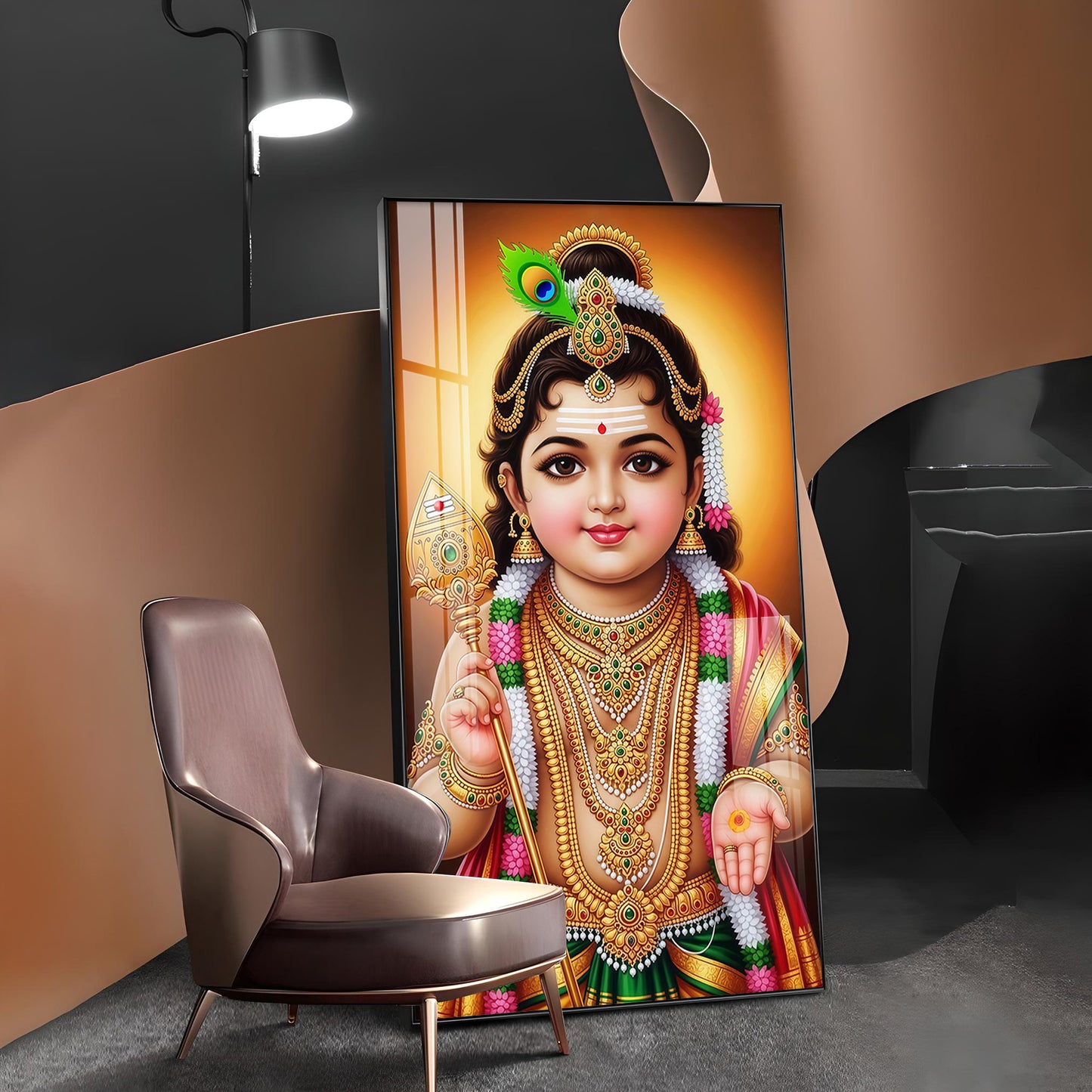 Little Lord Murugan Glass Finish Vertical Wall Art