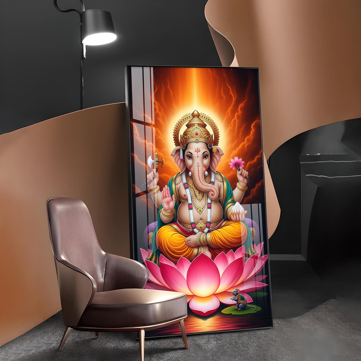 Lord Ganpati Ji Glass Finish Vertical Wall Art