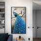 Dual Peacock Serenity Glass Finish Vertical Wall Art