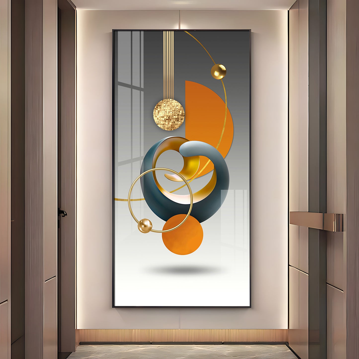 Abstract Geometry Glass Finish Vertical Wall Art