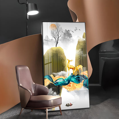 Deer In The Sky Glass Finish Vertical Wall Art