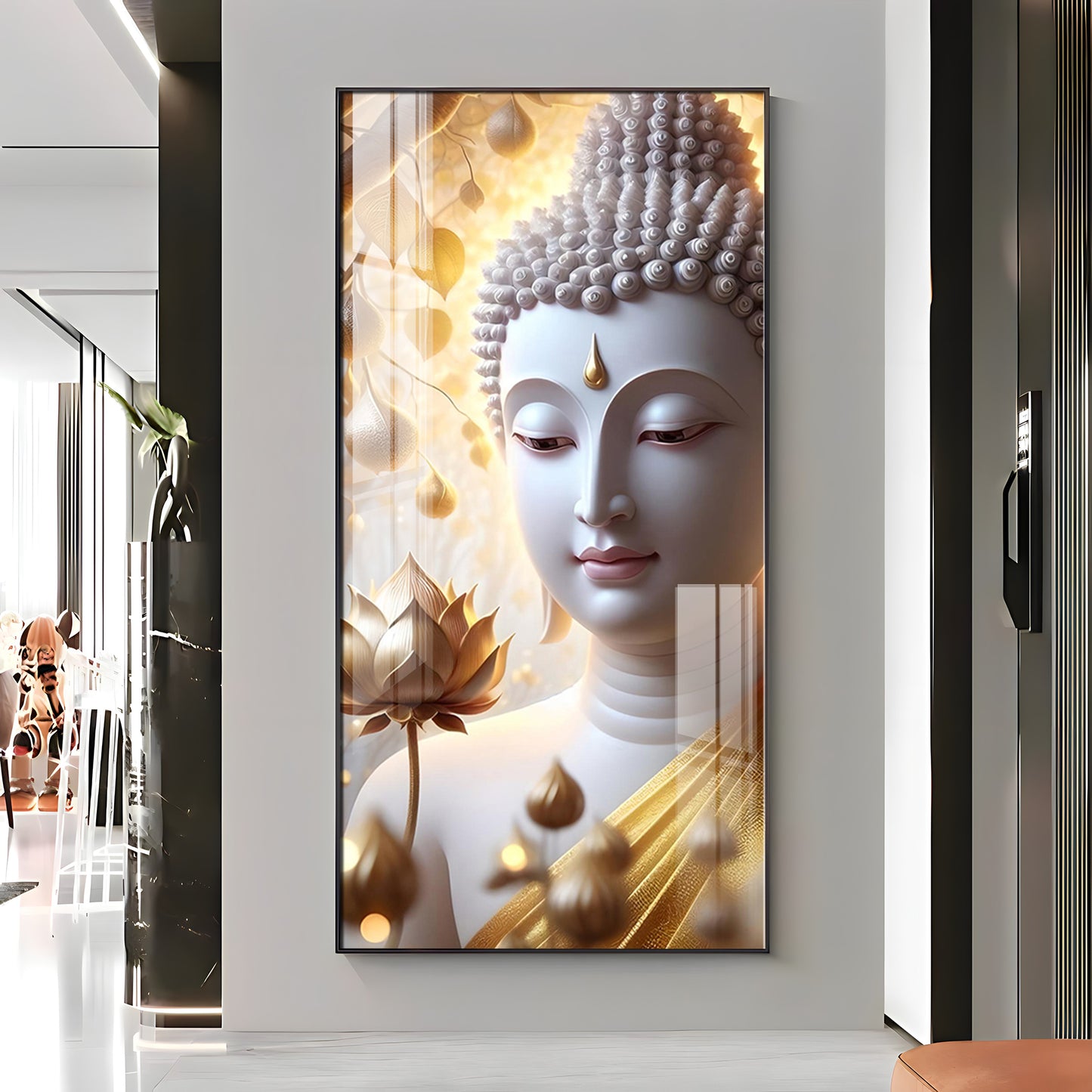 Sacred Stillness Buddha Glass Finish Vertical Wall Art