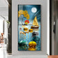 Boat and Deer Glass Finish Vertical Wall Art