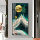 Deer with Golden Moon Glass Finish Vertical Wall Art
