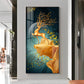 Golden Deer Jumping Glass Finish Vertical Wall Art