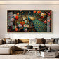 Peacock In Colorful Blossom Glass Finish Horizontal Wall Art