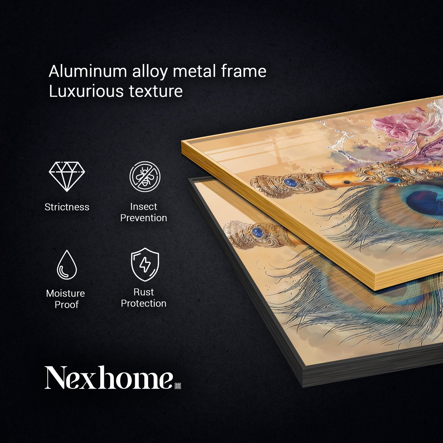 Peacock Feather With Flute Glass Finish Vertical wall Art