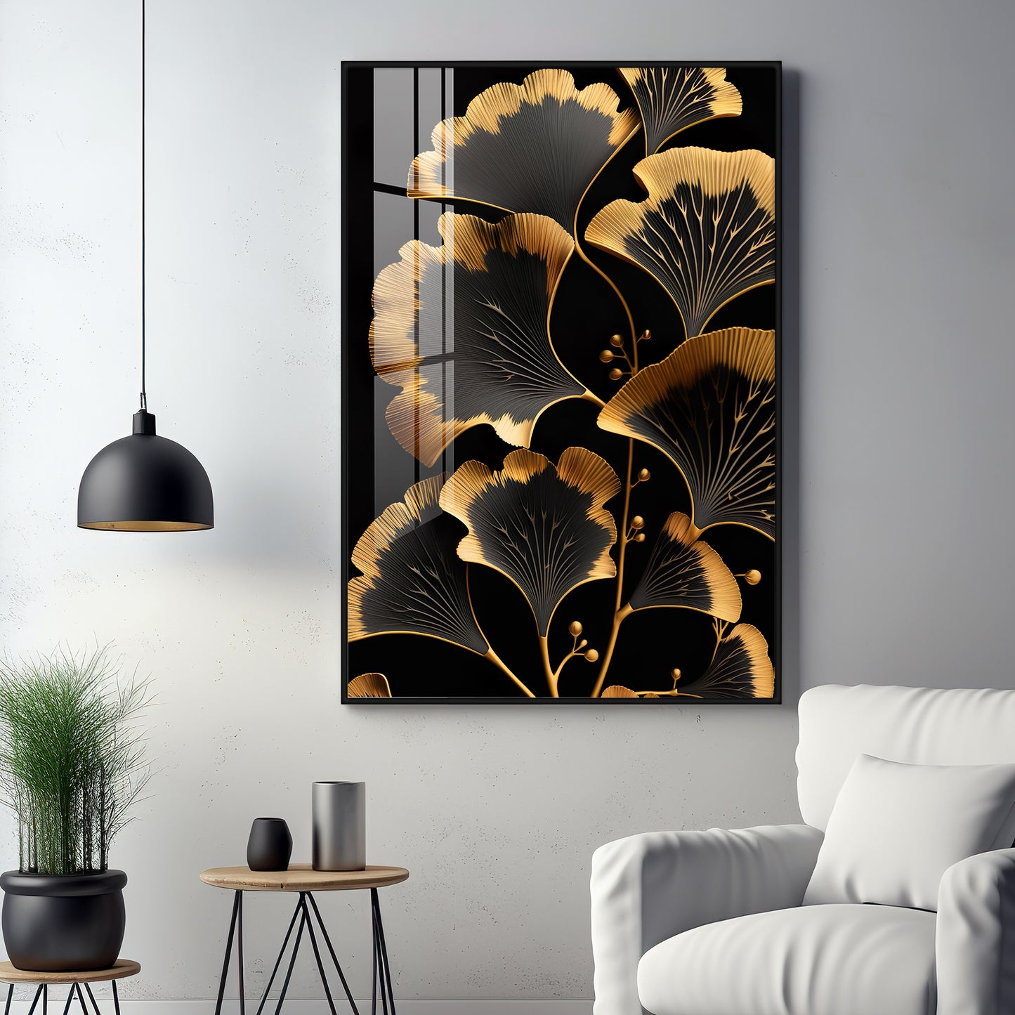 Midnight Petal Glass Finish Vertical Wall Art