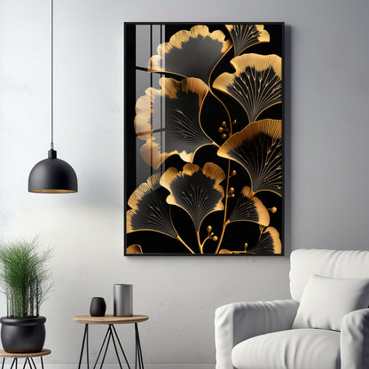 Midnight Petal Glass Finish Vertical Wall Art
