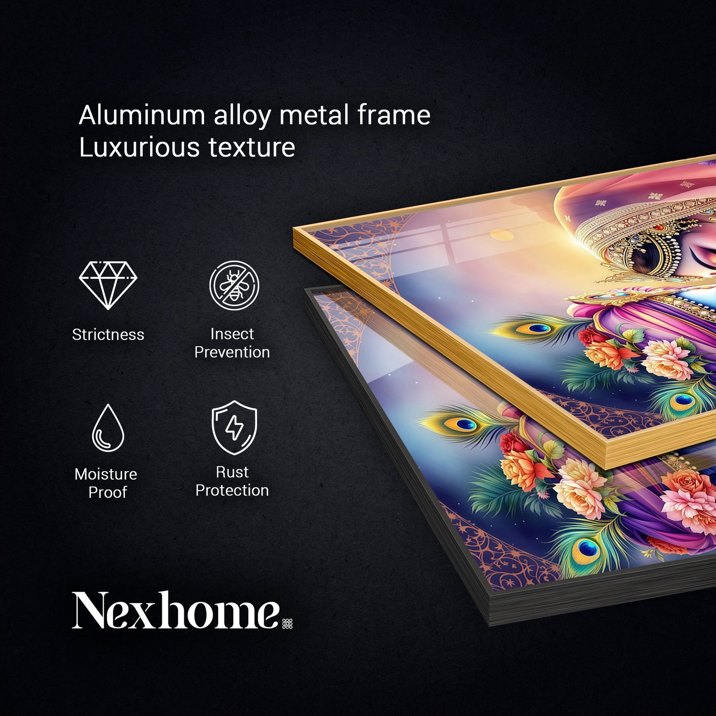 Divine Love Of Radha Krishna Glass Finish Vertical Wall Art