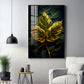 Golden Aura Leaf Glass Finish Vertical Wall Art