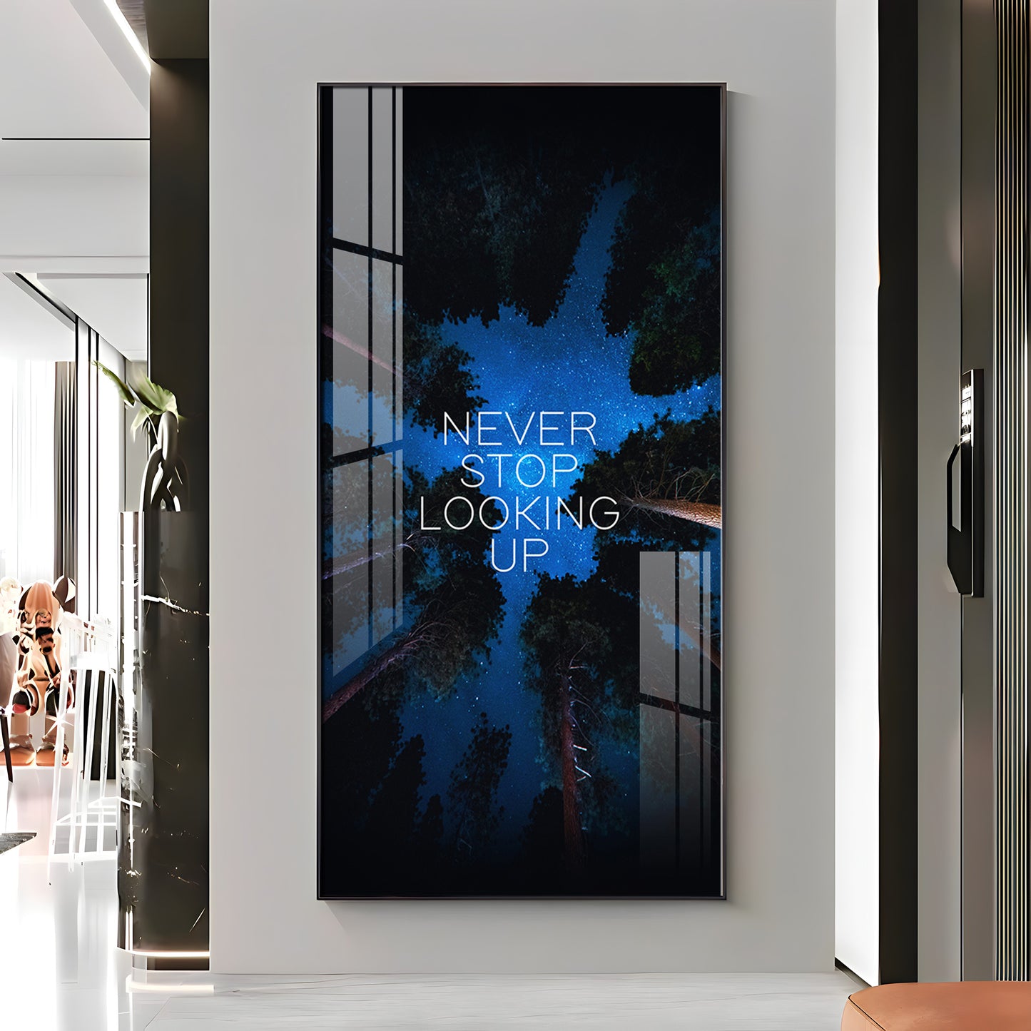 Never Stop Looking Up Motivational Glass Finish Vertical Wall Art