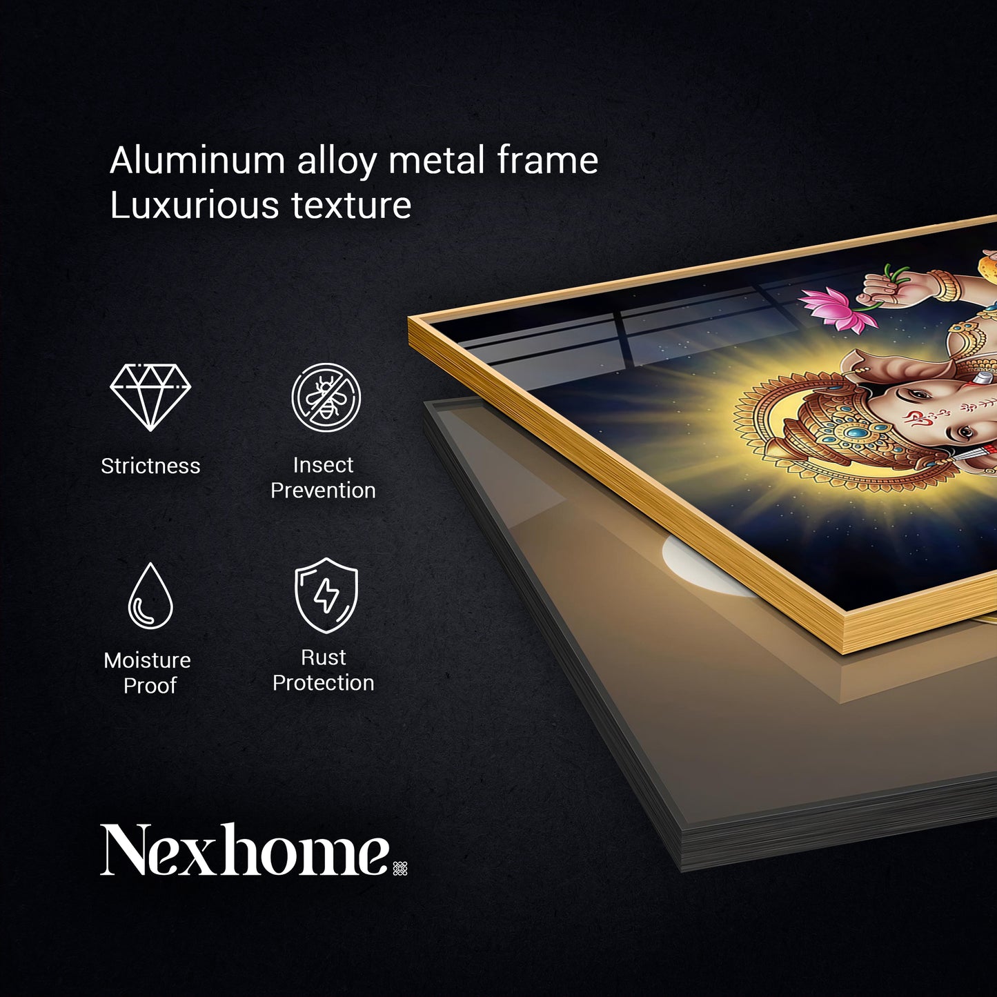 Om Gan Ganpataye Glass Finish Vertical Wall Art