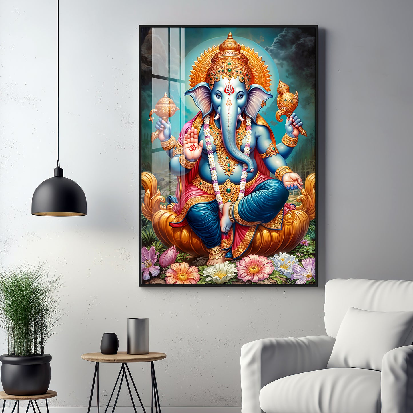 Ganesha's Blessing Glass Finish Vertical Wall Art