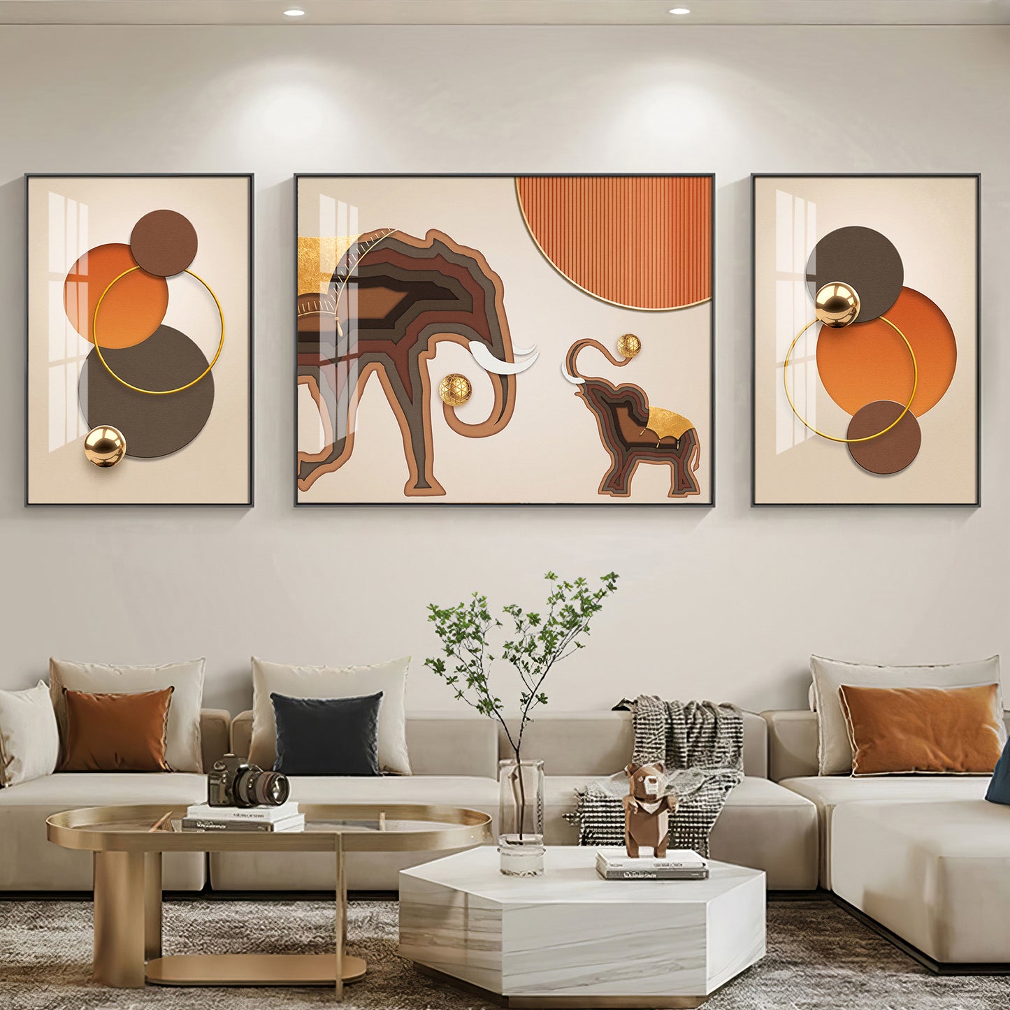 Trio of Elephant Glass Finish Wall Art (Set Of 3)
