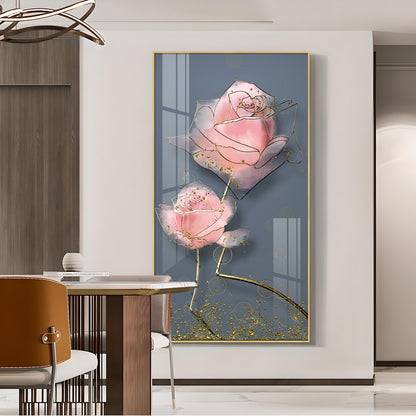 Floral Elegance Glass Finish Vertical Wall Art