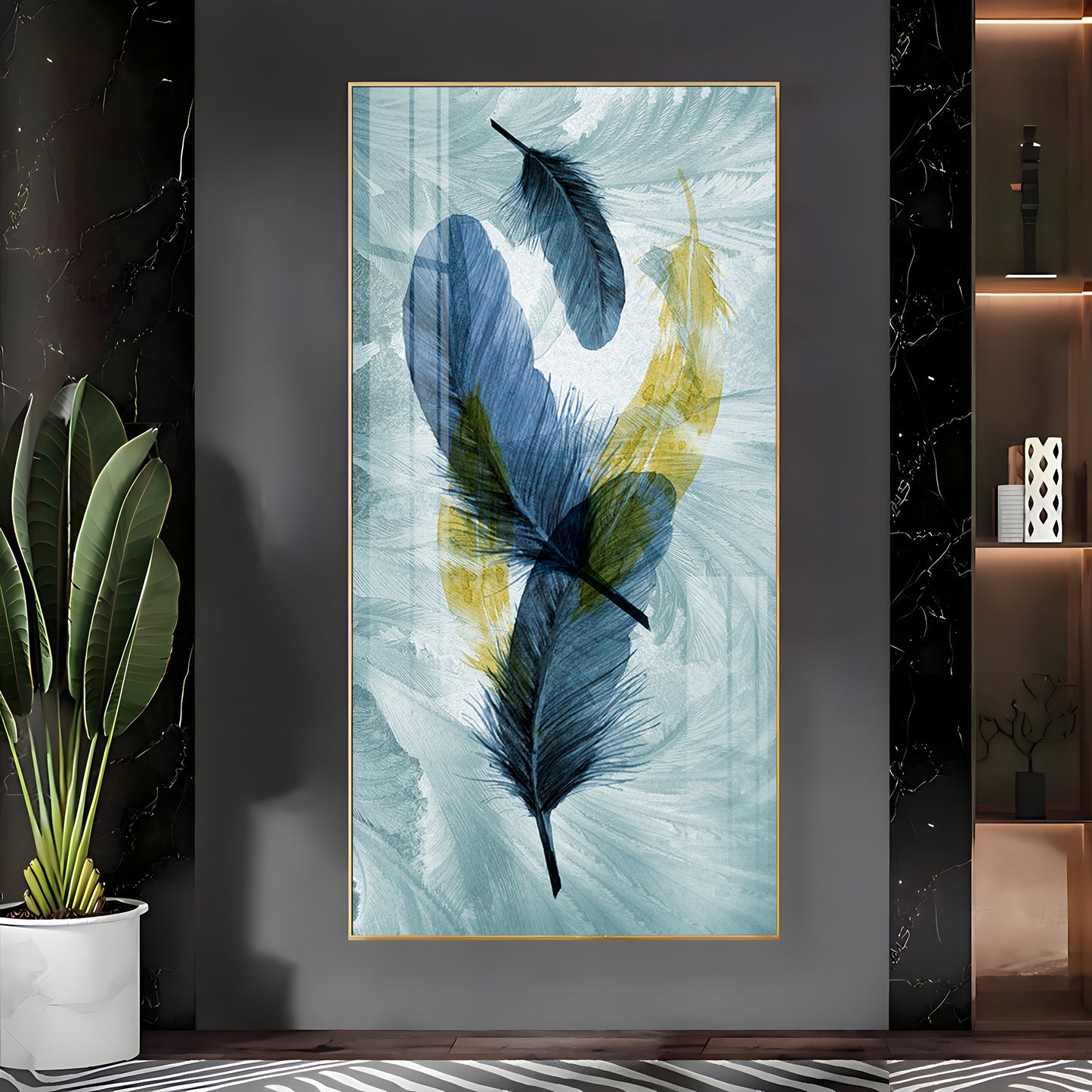 Celestial Plume Glass Finish Vertical Wall Art
