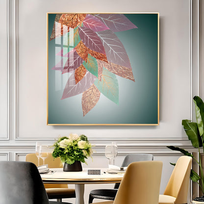 Leaf Abstraction Glass Finish Square Wall Art