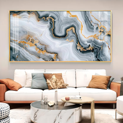 Modern Abstract Golden & Gray Glass Finish Horizontal Wall Art